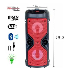 Specifikacije Bluetooth karaoke zvučnika model ZQS-4209 sa dimenzijama i ikonama funkcija